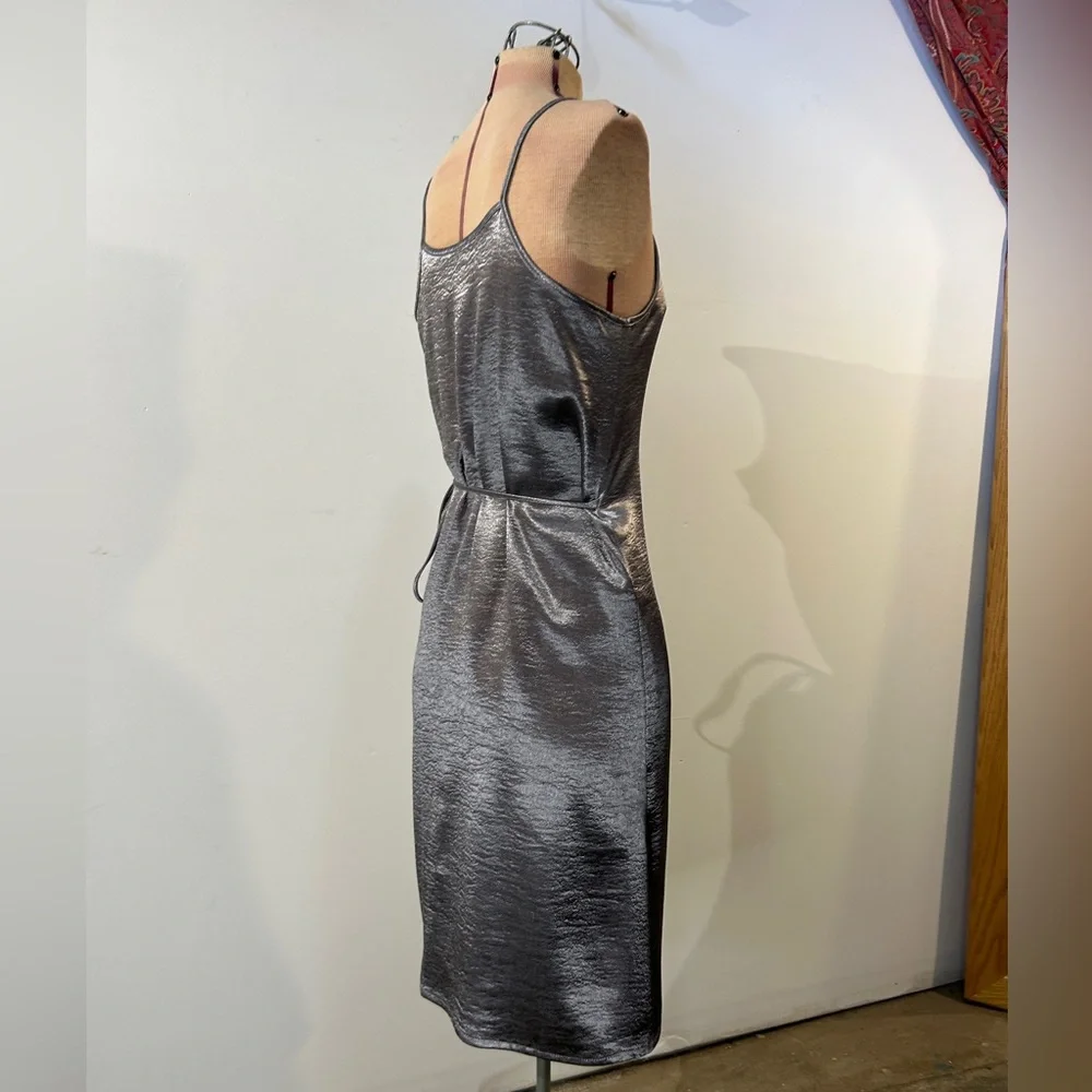 Leith Silver Metallic Wrap Cocktail Dress Size XS - Picture 8 of 16